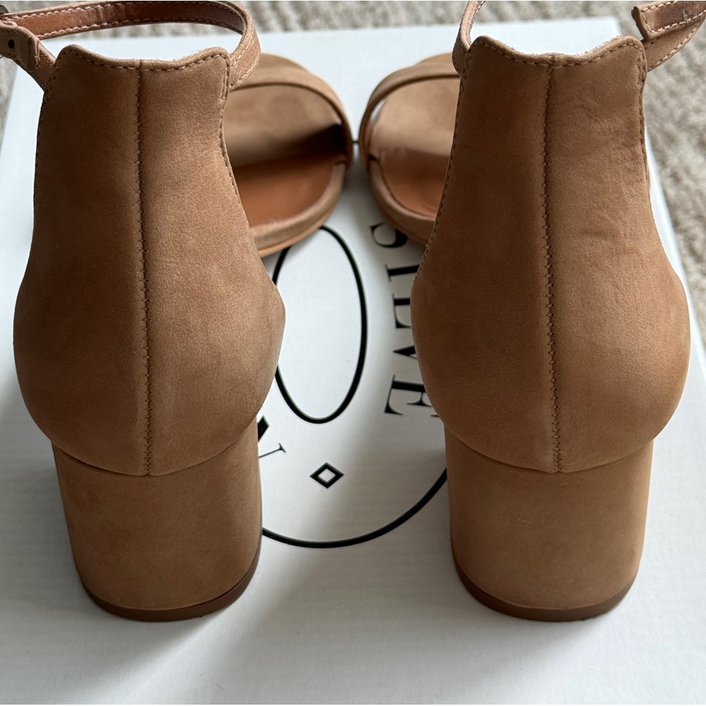 Steve Madden Irenee Tan Nubuck Suede Block Heel Sandals with Ankle Strap - Picture 3 of 7